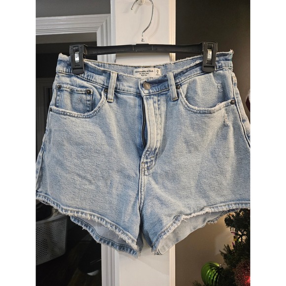 Abercrombie & Fitch Pants - Abercrombie Fitch The Mom Short High Rise Denim Distressed Frayed Hem Women 29 8